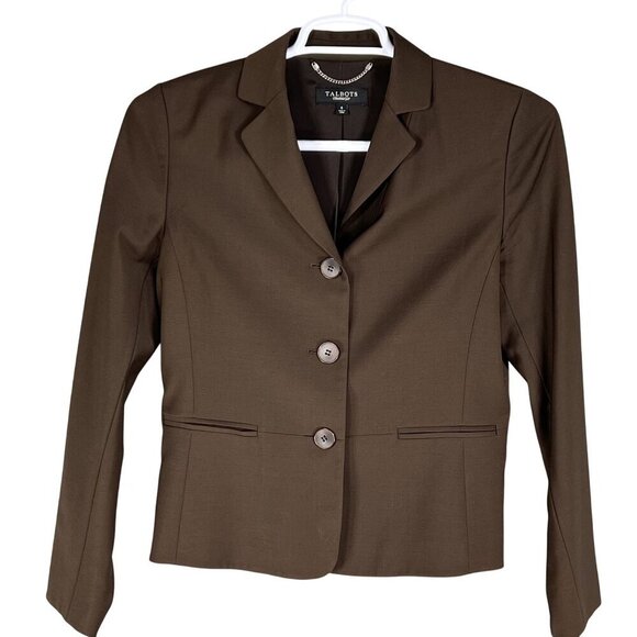 Talbots Womens 6 Chocolate Brown 87% Wool 3 Button Tailored Blazer Career Jacket - Picture 1 of 14